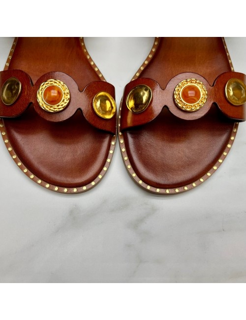 SANDALIA doble tira monedas cuero